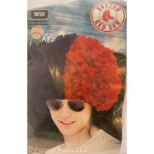 Sports Fan Wig Boston Red Sox Black Red Baseball Game Adult Costume